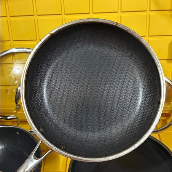 HEXCLAD 7-Piece Nonstick Stainless Steel Frying Pan Set 8 10 12- Lids Wok $600 - Picture 7 of 10